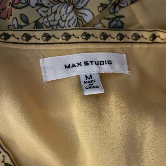 Max Studio Yellow Floral Flutter Sleeve Wrap Midi Dress, Size Medium - Picture 5 of 6